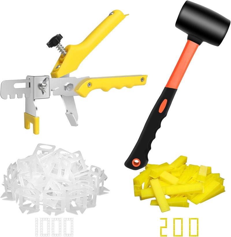 DGSL Tile Leveling System with Rubber Mallet and Tile Plier - 1000-Piece Tile Spacers 1/8 Inch Tile Clips and 200-Piece Reusable Wedges Tile Leveling Tools for Tiles and Stone Installation - Image 1